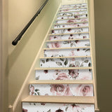 funlife 15 PCS Peel and Stick Flower Stair Stickers, Self Adhesive Vinyl Stair Risers Decals, Staircase Murals Decor for Steps, 39.37"x7.09" Water Color Rose