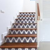 funlife 14 PCS Bohemian Peel and Stick Stair Stickers, Self Adhesive Boho Vinyl Stair Risers Decals, Staircase Murals Decor for Steps, 39.37"X7.09" Aztec Rhombus Pattern