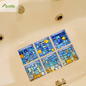 funlife 3D Stereoscopic Blue Mosaic DIY Anti Slip Safety Shower Bath Tub Decal Stickers Bathtub Appliques 6 Pcs 5.9" X 5.9" BathS008