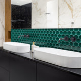 funlife 66 Sheets 3D Peel and Stick Tile Stickers, Self-Adhesive Subway Wall Sticker on Tiles for Kitchen Backsplash, Emerald Green Hexagon, 30X15CM