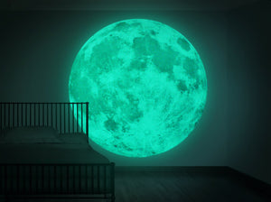 Funlife®|Glow in The Dark Moon Wall Decals, 45.2" x 45.2" Luminous Sticker