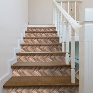 Funlife Herringbone Texture Stripe Stair Sticker, Peel and Stick Staircase Decals, Self-Adhesive Waterproof Stair Riser Stickers, 7.87"x118.1"