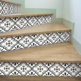 Funlife Black Cross Floral Stripe Stair Sticker, Peel and Stick Staircase Decals, Self-Adhesive Waterproof Stair Riser Stickers, 7.08"x39.37"