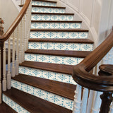 Funlife Blue Leaf Stripe Stair Sticker, Peel and Stick Staircase Decals, Self-Adhesive Waterproof Stair Riser Stickers, 7.08"x39.37"