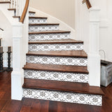 Funlife Black Aquarius Floral Stripe Stair Sticker, Peel and Stick Staircase Decals, Self-Adhesive Stair Riser Stickers, 7.09"x39.37"