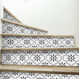 Funlife Black Aquarius Floral Stripe Stair Sticker, Peel and Stick Staircase Decals, Self-Adhesive Stair Riser Stickers, 7.09"x39.37"