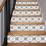 Funlife Black Aquarius Floral Stripe Stair Sticker, Peel and Stick Staircase Decals, Self-Adhesive Stair Riser Stickers, 7.09"x39.37"