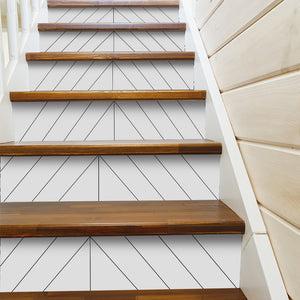 Funlife White Herringbone Stripe Stair Sticker, Peel and Stick Staircase Decals, Self-Adhesive Stair Riser Stickers