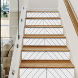 Funlife White Herringbone Stripe Stair Sticker, Peel and Stick Staircase Decals, Self-Adhesive Stair Riser Stickers