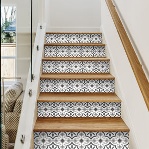 Funlife Moroccan White Stripe Stair Sticker, Peel and Stick Staircase Decals, Self-Adhesive Waterproof Stair Riser Stickers, 7.08"x39.37"