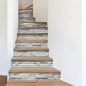Funlife Gray Wood Stripe Stair Sticker, Peel and Stick Staircase Decals, Self-Adhesive Waterproof Stair Riser Stickers, 7.08"x39.37"
