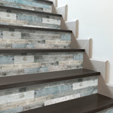 Funlife Blue Wood Stripe Stair Sticker, Peel and Stick Staircase Decals, Self-Adhesive Stair Riser Stickers