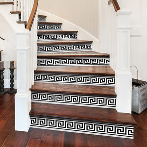 funlife 13 Pieces Self-Adhesive Stair Riser Stickers, Peel and Stick Staircase Decals, Geometric Pattern Waist Lines Wall Border Stickers, 39.37"x6.5"
