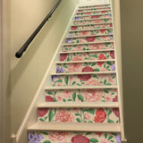 funlife 15 PCS Peel and Stick Flower Stair Stickers, Self Adhesive Vinyl Stair Risers Decals, Staircase Murals Decor for Steps, 39.37"x7.09" Retro Rose