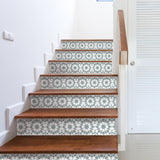 funlife 14 PCS Moroccan Peel and Stick Stair Stickers, Self Adhesive Boho Vinyl Stair Risers Decals, Staircase Murals Decor for Steps, 39.37"X7.09" Blue Gray