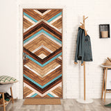 funlife Modern Art Wood Door Decals, Self-Adhesive Sliding Barn Door Sticker, Vinyl Headboard Mural for Home Decor, 30.3"x78.7" Herringbone Woven