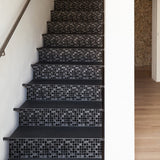 Funlife Black Mosaic Stripe Stair Sticker, Peel and Stick Staircase Decals, Self-Adhesive Waterproof Stair Riser Stickers, 7.08" x39.37"