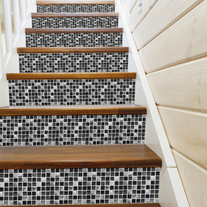 Funlife Black Mosaic Stripe Stair Sticker, Peel and Stick Staircase Decals, Self-Adhesive Waterproof Stair Riser Stickers, 7.08" x39.37"