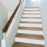 Funlife White Herringbone Stripe Stair Sticker, Peel and Stick Staircase Decals, Self-Adhesive Waterproof Stair Riser Stickers, 7.08" x39.37"