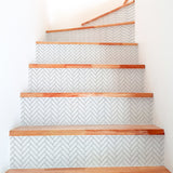 Funlife White Herringbone Stripe Stair Sticker, Peel and Stick Staircase Decals, Self-Adhesive Waterproof Stair Riser Stickers, 7.08" x39.37"