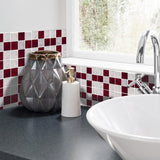 Funlife®|Red Grey Mosaic Wall Tile Sticker