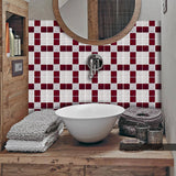 Funlife®|Red Grey Mosaic Wall Tile Sticker