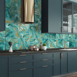 funlife Peel and Stick Thick Flat Glossy Kitchen Tile Backsplash, Self-Adhesive Wall Tile Stickers for Home Decor, Malachite Blue