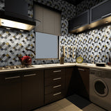 funlife Peel and Stick Thick Flat Glossy Kitchen Tile Backsplash, Self-Adhesive Wall Tile Stickers for Home Decor, Black White Vine Mosaic