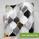funlife Peel and Stick Thick Flat Glossy Kitchen Tile Backsplash, Self-Adhesive Wall Tile Stickers for Home Decor, Black White Vine Mosaic