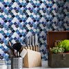 funlife Peel and Stick Thick Flat Glossy Kitchen Tile Backsplash, Self-Adhesive Wall Tile Stickers for Home Decor, Ocean Blue Vine Mosaic