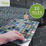 funlife Peel and Stick Thick Flat Glossy Kitchen Tile Backsplash, Self-Adhesive Wall Tile Stickers for Home Decor, Blue Metal Mosaic